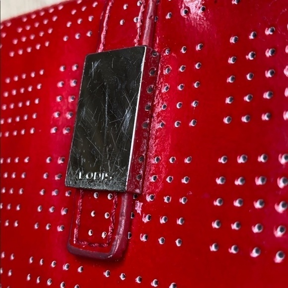 Lodis Red Patent Leather Laser Clutch Bag Wristlet